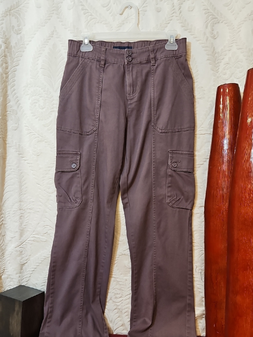 Women's Cargo Boot Cut Pants in Brown - Classic Utility Style